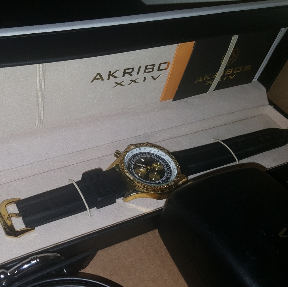 Akribos XXIV Black and Gold Chronograph Watch